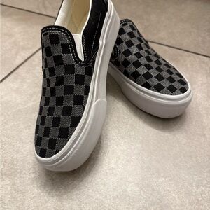 Vans Black and Gray Checkered Slip-On Sneakers